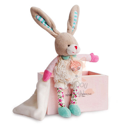  choupidoudou attache sucette lapin blanc rose fleur 